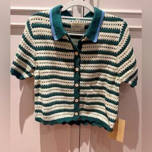 TROVATA Birds of Paradis Aurora Cardigan Sweater Knit - white green strips SMALL